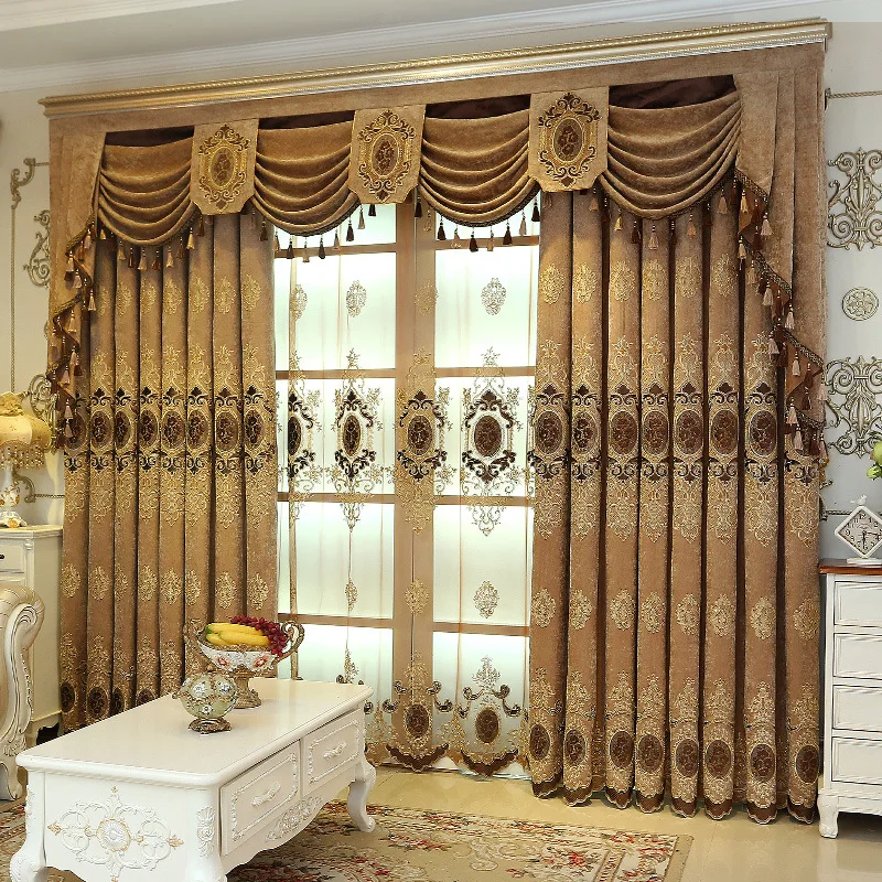 

European Style Curtains for Living Room Luxury Chenille Embroidered Cortina Bedroom Shading Drapes Embroidered Tulles Valance