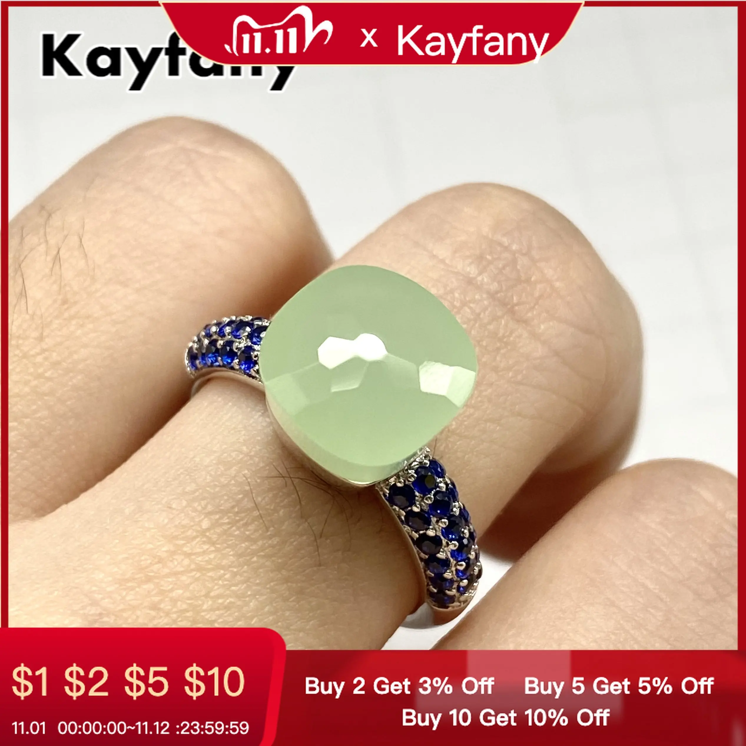 

Pomellato Candy Style Ring Water Droplet Full Blue Zircon Natural Crystal Ring For Women Colorful Fashion Jewelry Candy Ring