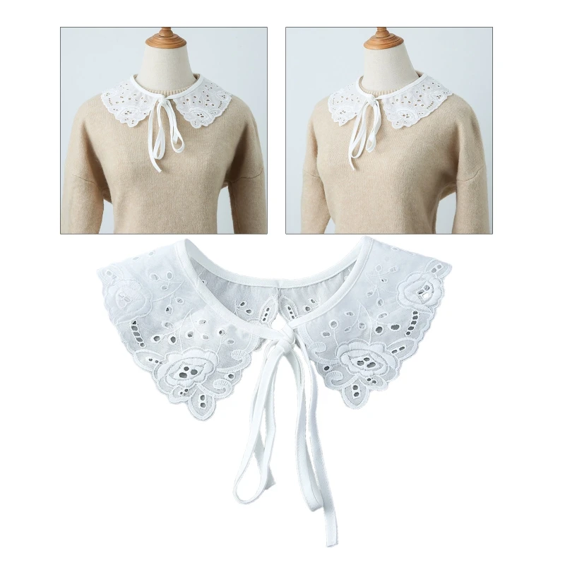 

Women Sweet Exquisite Embroidery Fake Collar Shawl Vintage Lip Shape Flower Leaves Pattern Decorative Mini Capelet Necklace Half