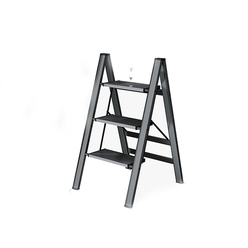 

3-step Folding ladder stool Non-slip wide pedal 330 lb aluminum alloy multifunctional step ladder Storage Pot holder