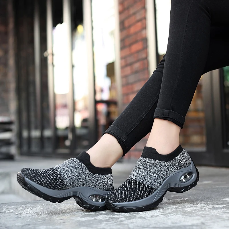 Women Sneakers Shoes Spring Flat Slip on Platform Sneakers for Women Black Breathable Mesh Sock Sneakers Shoes Flat Shoes Women