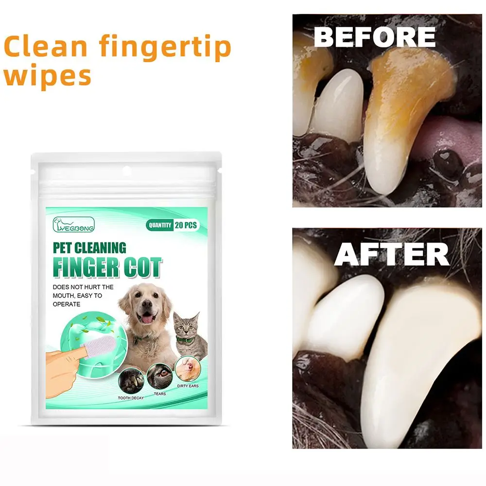 

20Pcs/Bag Wet Wipes Remove Tartar Cochlear Cleaning for Pets Pet Cleaning Teeth Finger Cot Finger Cover Oral Care