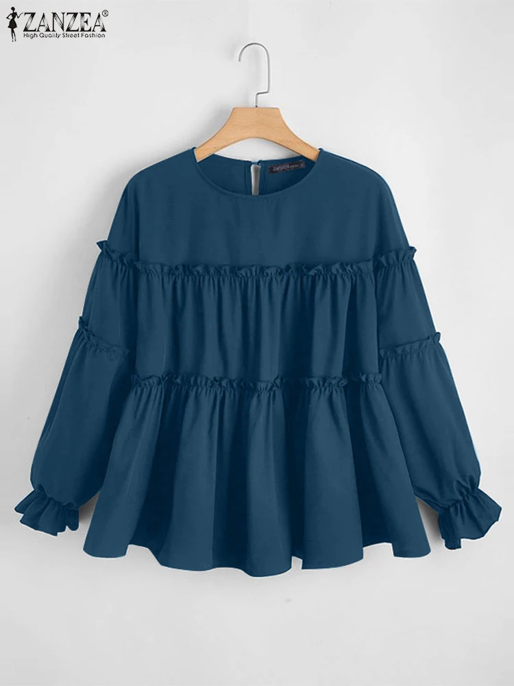 Винтажная однотонная рубашка ZANZEA женские блузки с длинными рукавами и