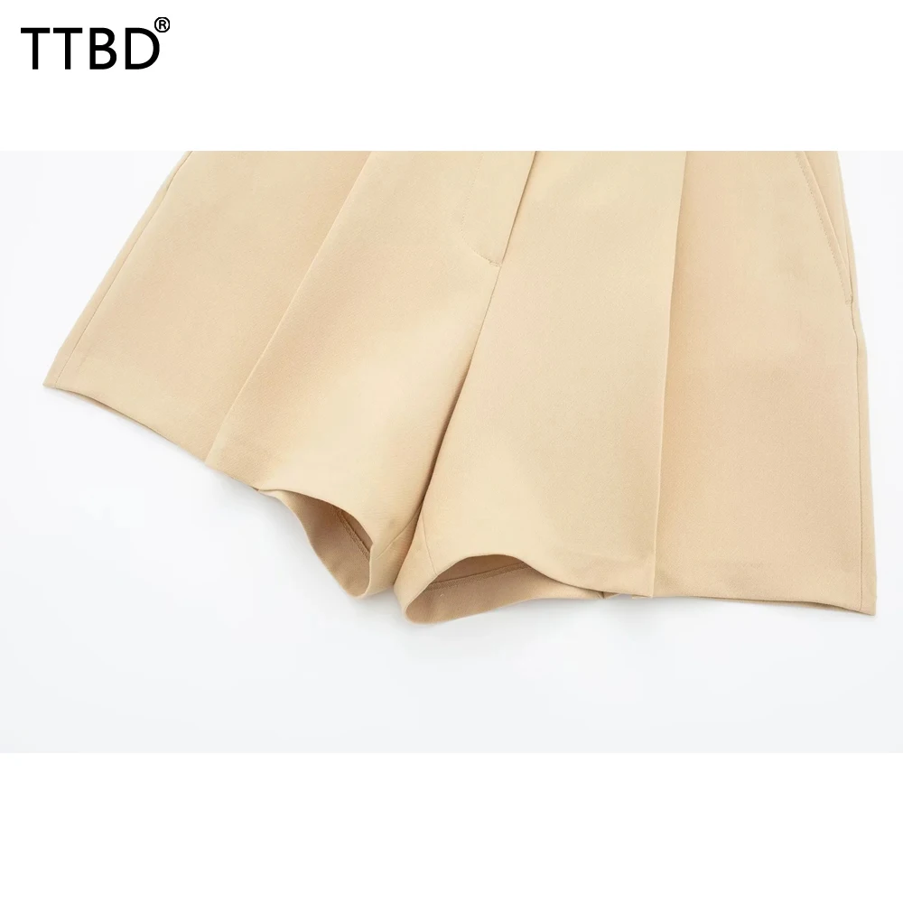 TTBD Woman Chic darted high-waist bermuda shorts Women Fashion high-waist shorts Female summer streetwear Mujer