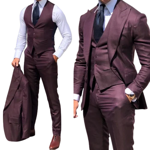 

Classy Wedding 3pieces Set Suits Slim Fit Groom Wear Men's Tuxedo Groomsmen Suit Male Formal Business (Jacket+Vest+Pants）