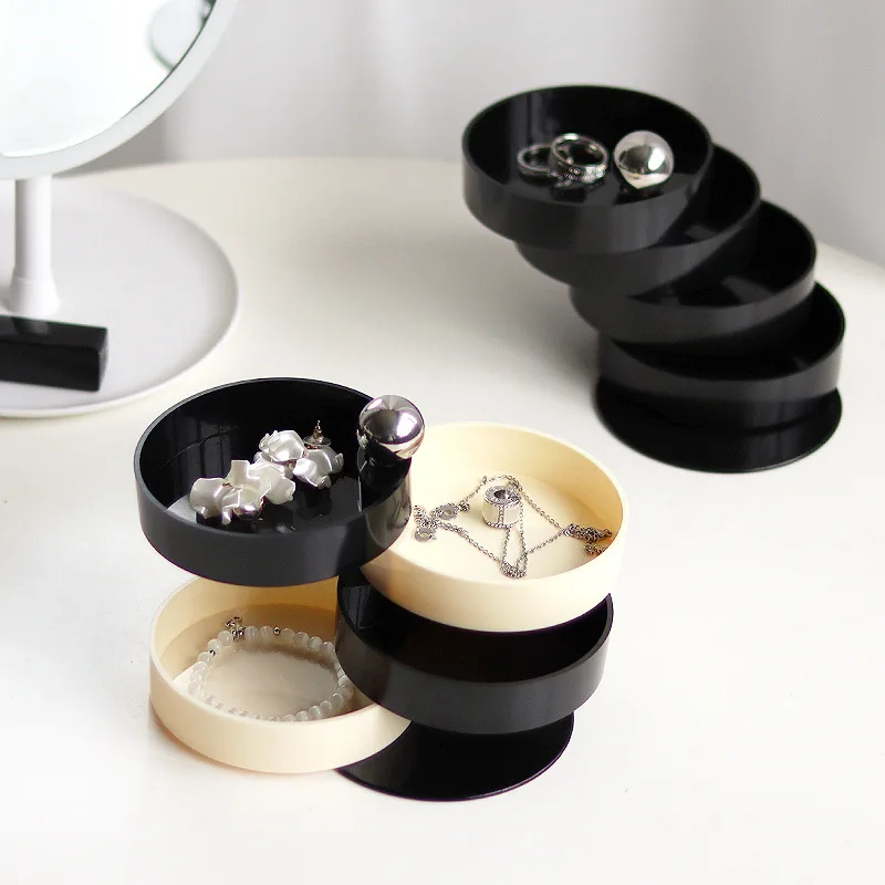 

Nordic Desktop Earrings Jewelry Box 4 Layers Bracelet Brooch Pendant Organizer Home Office Rotatable Keys Ornaments Storage Box