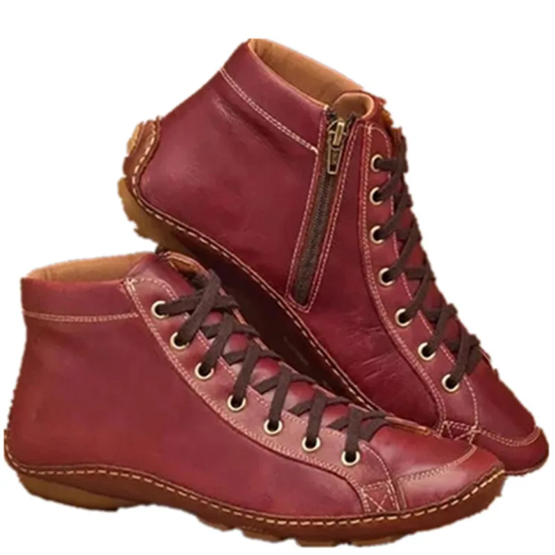 

STLLTS Plus Size Women's Shoes Spring Premium Side Zipper Low Heel Flat Ankle Boots