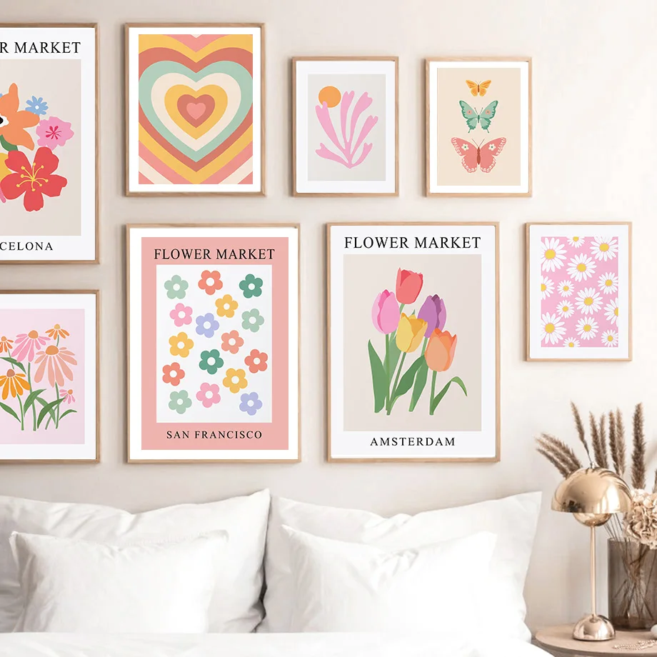 

Rainbow Matisse Flower Market Butterfly Heart Wall Art Canvas Painting Posters And Prints Wall HD Pictures For Living Room Decor