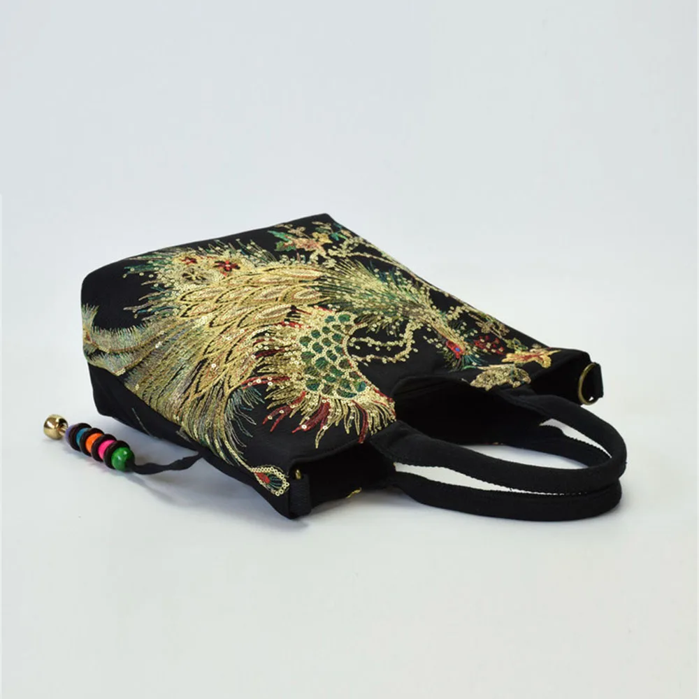 New Ladies Shoulder Bags Literary Ethnic Embroidered Canvas Bag Peacock Embroidery Ladies One Shoulder Hand-held Diagonal Bag