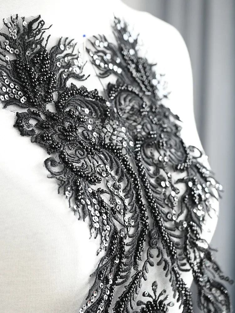 Новые черно-белые сетчатые кружевные аксессуары с вышивкой бисером свадебное