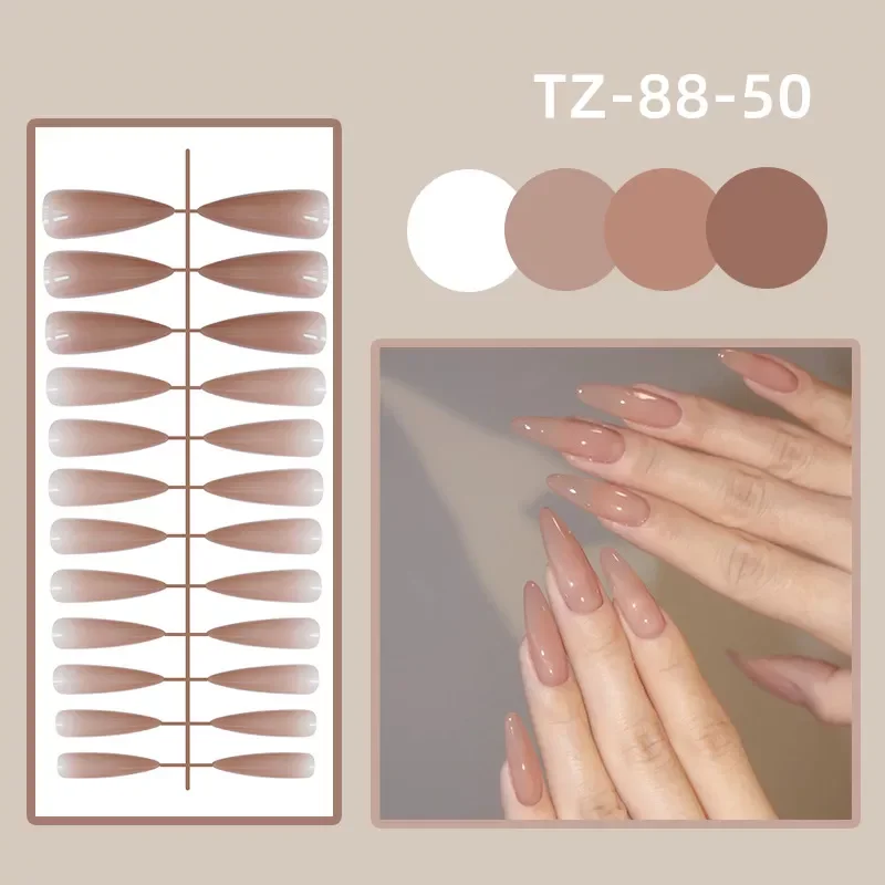 

2022NEW Khaki Nude False Nails Tips Long Ballerina Pure Color Fake Nails Coffin Full Cover Nail tips XXL With Designs Stiletto