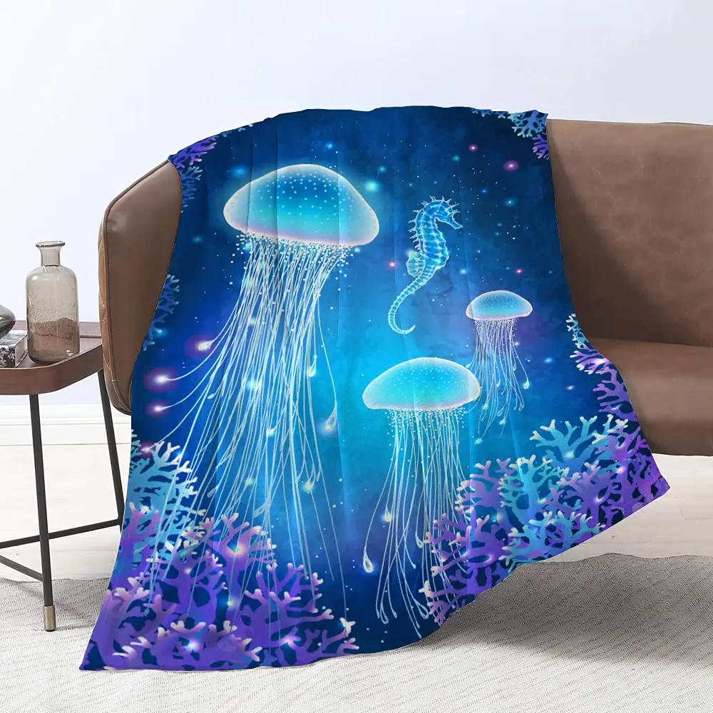 

Undersea Blanket,Magic Glowing Jellyfish Underwater Blanket Soft Warm Blankets for Bed Couch Sofa Lightweight Travelling Camping