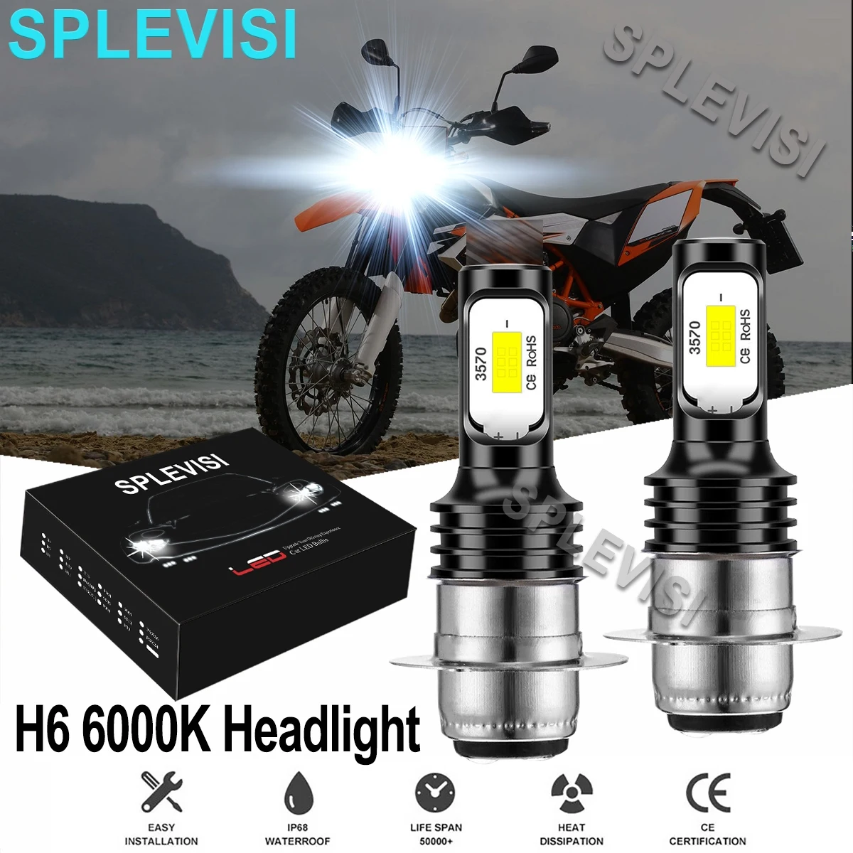 

2x 70W LED Motorcycle Headlight Bulbs White For KTM 690 Enduro R 2009 2010 2011 Freeride 250 R 2015-2016 500 EXC XCW 2012-2013