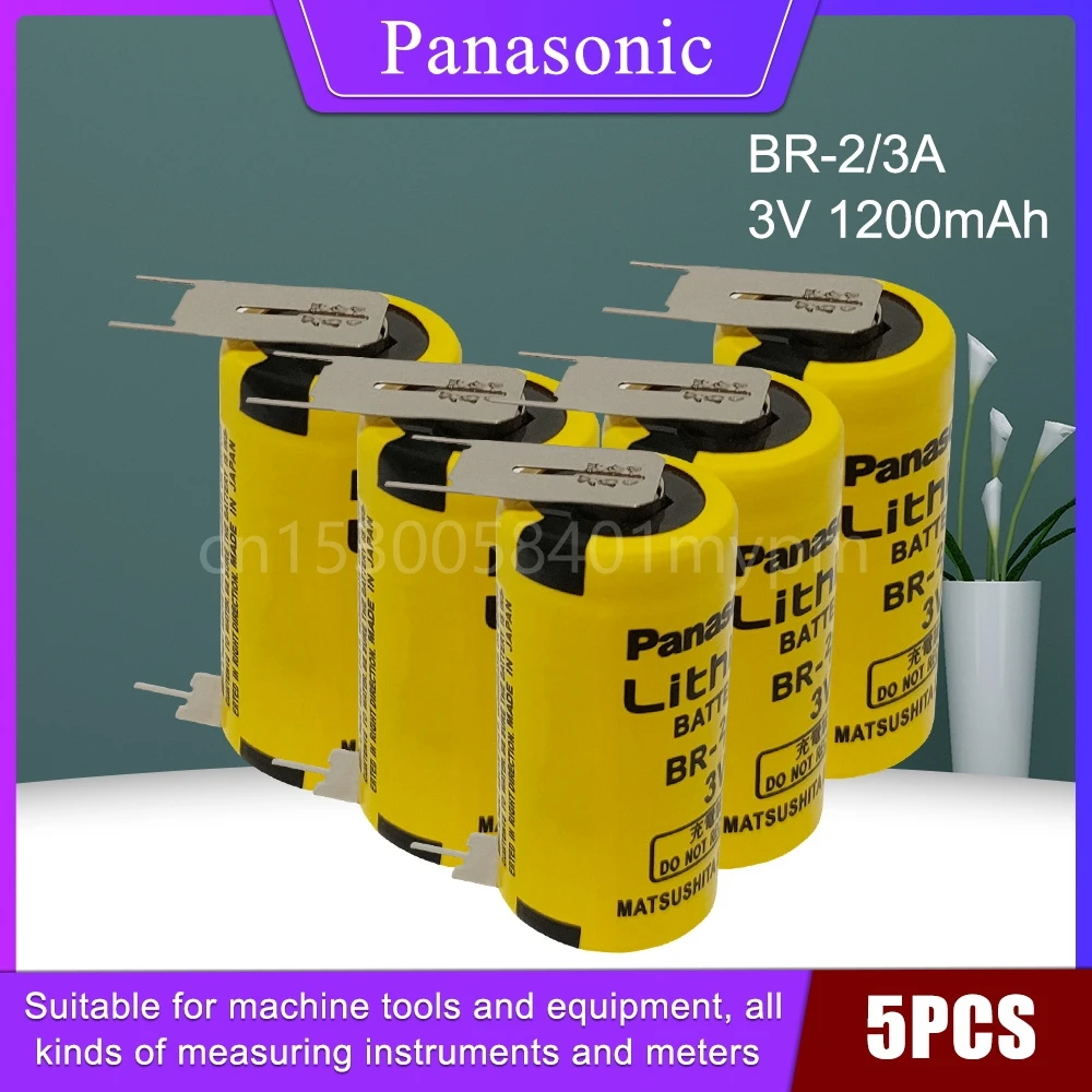 

5PCS Original Panasonic BR-2/3A BR2/3A BR-2/3 17335 3V 1200mAh Lithium Batteries with 2 Pins FANUC PLC for Electric Meters