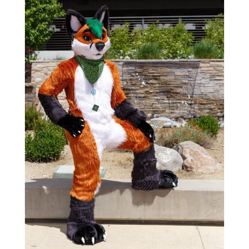 Fursuit Fox Mascot Costume Long Furry Husky Dog Cartoon Anime Halloween Christmas