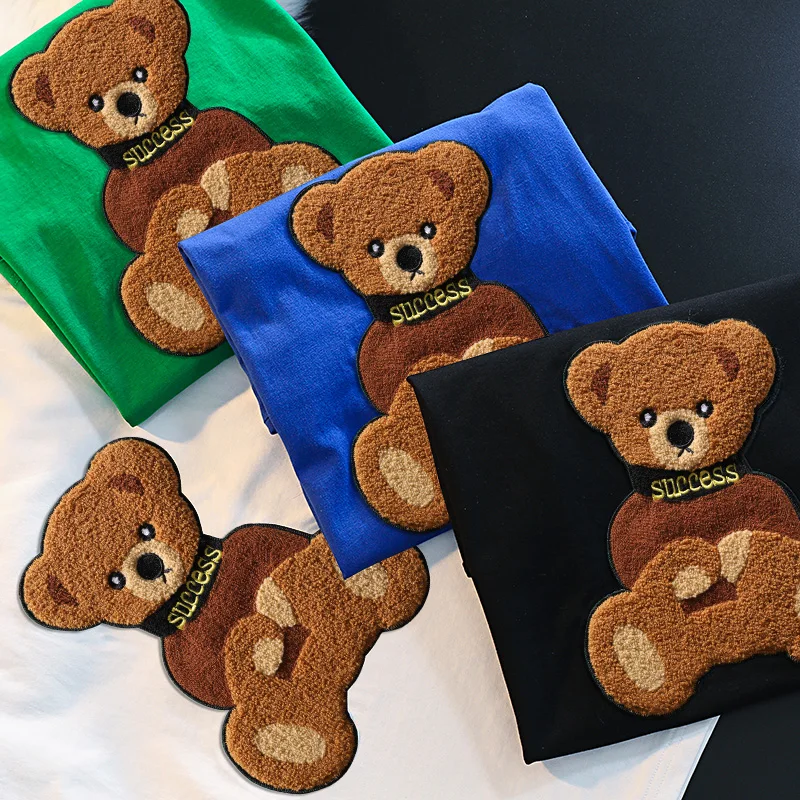 

100% Cotton Sports Mask Bear Print Short-sleeved T-shirt Female Half-sleeved Summer Casual Oversized T-shirt Ladies Shirt S-4XL