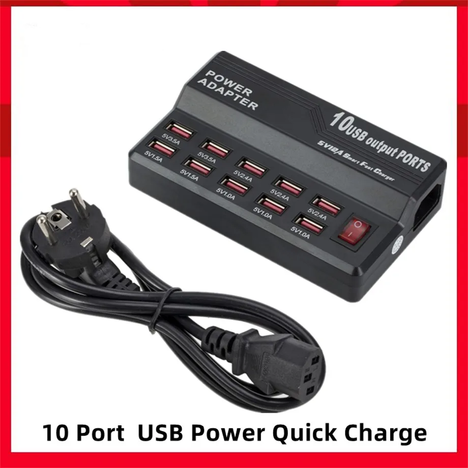 

Multi 10 Port 12A 60W Charger USB Power Quick Charge Station For iPhone 7 8 5S 6 6S X 13 14 Plus iPad LG Samsung AC Adapter