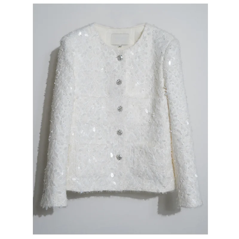 Женское твидовое пальто с блестками