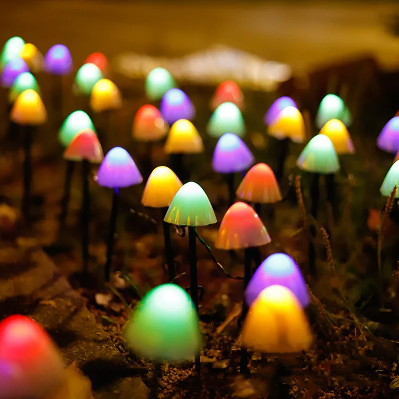 

LED Solar String Lights Cute Mushroom Fairy Light IP65 Waterproof outdoor solar garland Patio Fence Garden Decor Floodlights