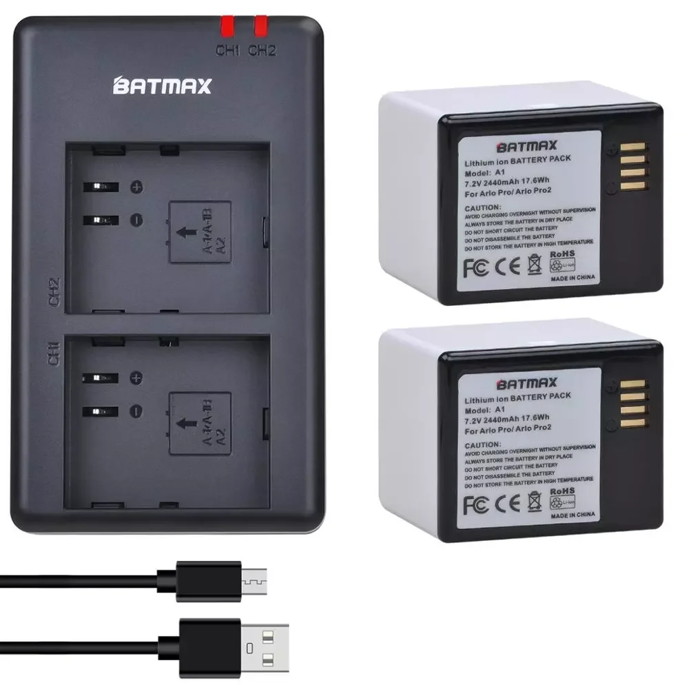 

2Pcs 2440mAh Battery + Dual USB Charger for Arlo Pro, Arlo Pro 2 VMA4400