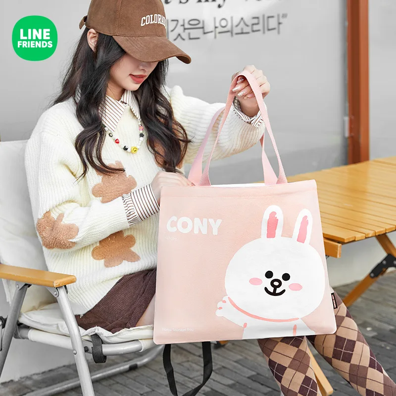 Фото Line friends Коричневый Cony Sally Высококачественная креативная простая портативная дополнительная тканевая сумка Большая вместительная холщовая сумка №3