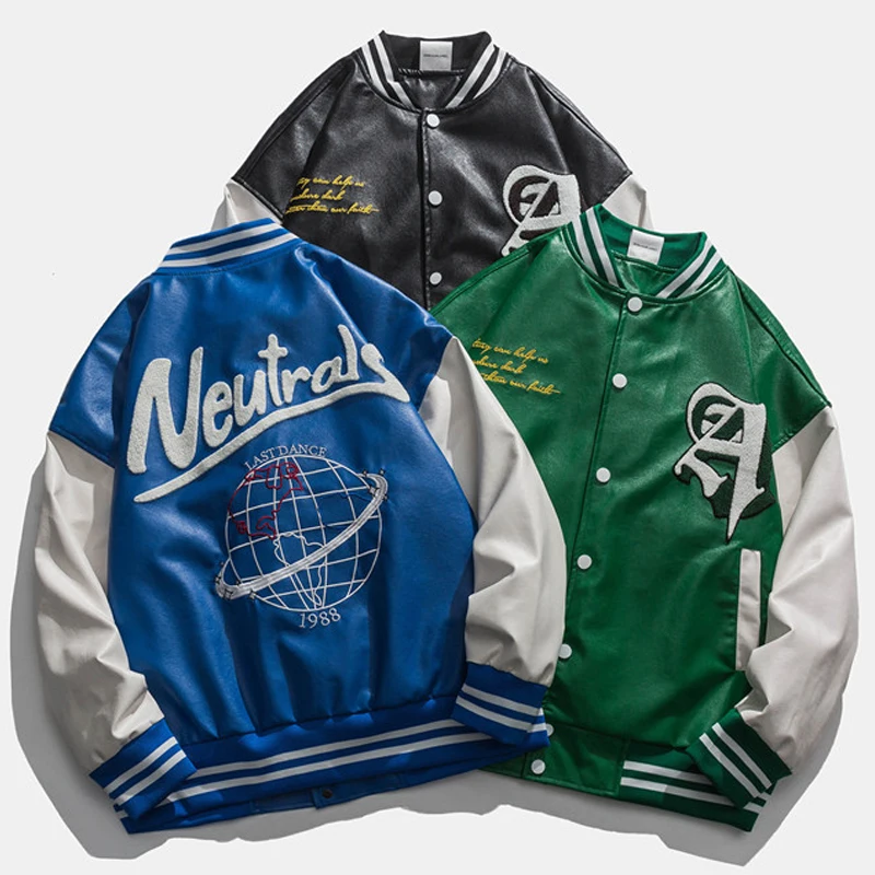 Мужская кожаная Бейсбольная Куртка Varsity винтажная куртка из искусственной кожи в
