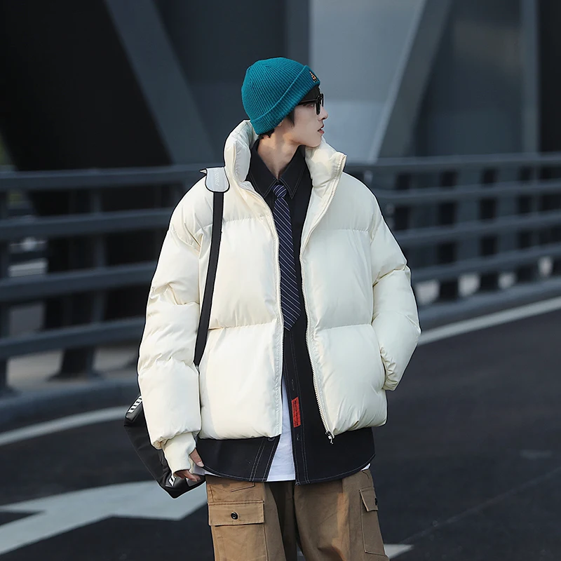 

Solid Stand Collar Puffer Jacket Mens Fashion Trends Simple Streetwear Teenage Winter Oversized Warm Clothes Casual Bubble Coats