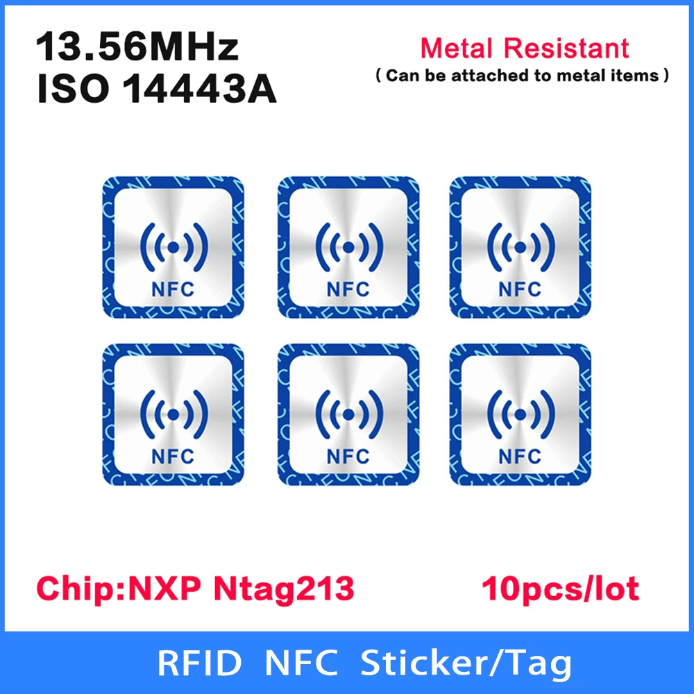 10Pcs Tag Adesivi Nfc Iso14443A 13.56Mhz Nxp Ntag213 Etichetta Anti-Metallo Rfid Hf Tag Elettronici Intelligenti Possono Essere Attaccati A Oggetti In