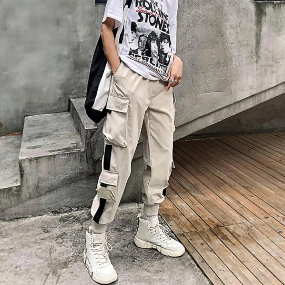 

Hot！Women Cargo Pants Hip-hop Multi Pockets Loose Elastic Waist Casual Lady Trousers Casual Baggy Jeans Loose for Daily Wear