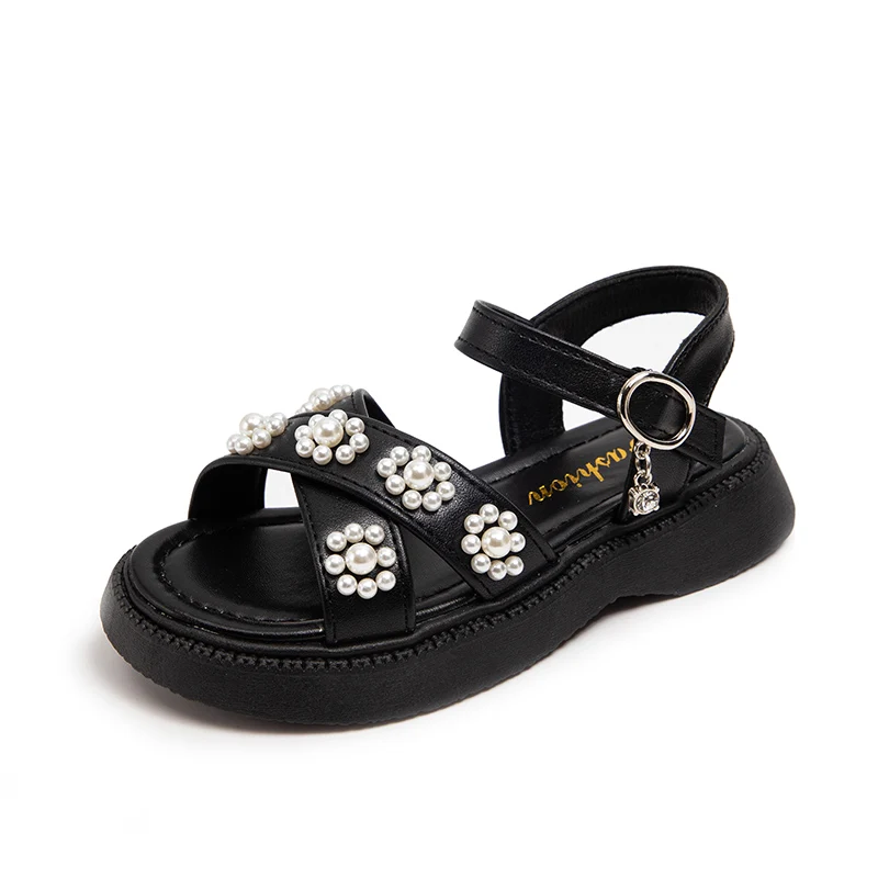 

Детские Нескользящие сандалии из ПУ кожи, с жемчугом