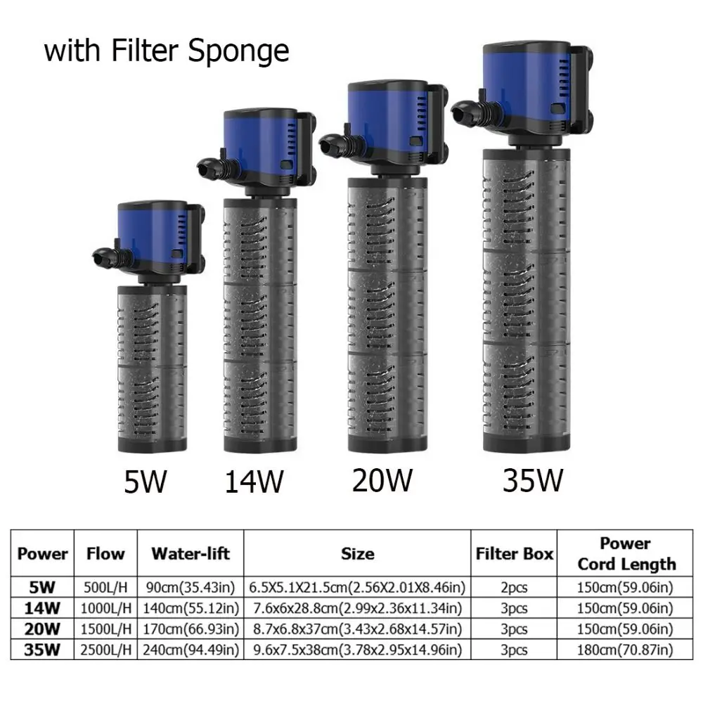 5/14/20/35 Вт фильтр для аквариума пластиковый встроенный погружной губчатый насос