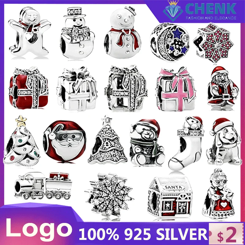 

B52 925 Sterling Silver Charm Christmas Series Charm Snowman House DIY Stone For Momen Original Chinese Factory