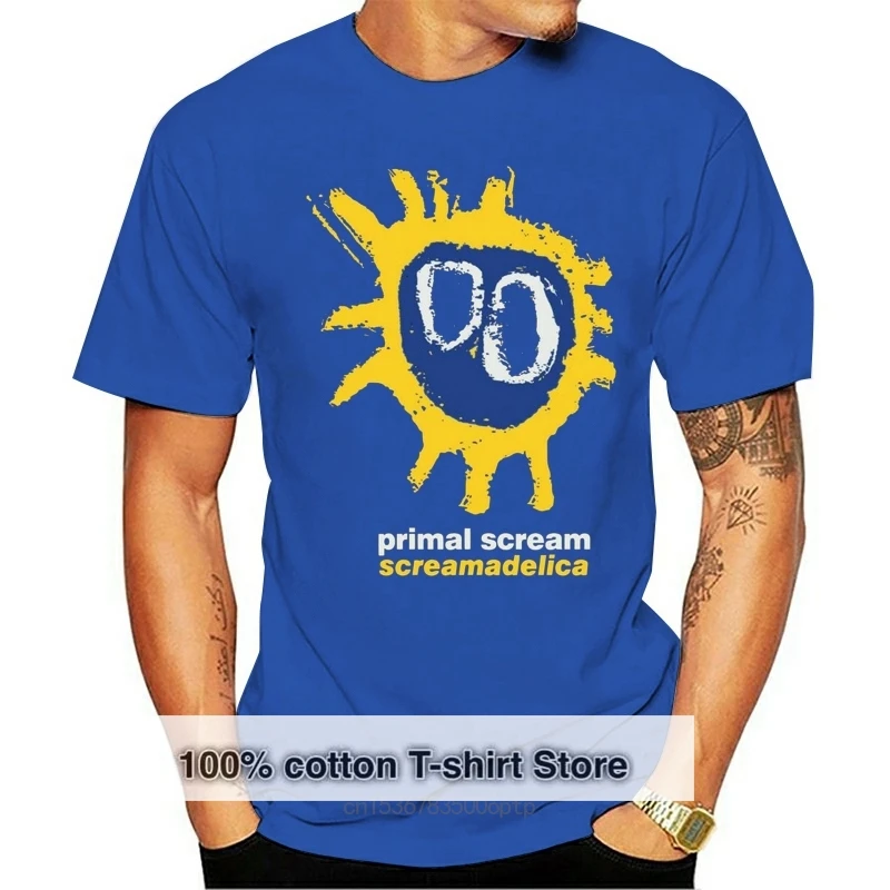 

Черная футболка с изображением PRIMAL Cry SCREAMADELICA, футболка с изображением камня, розы, супертравы, модная крутая футболка