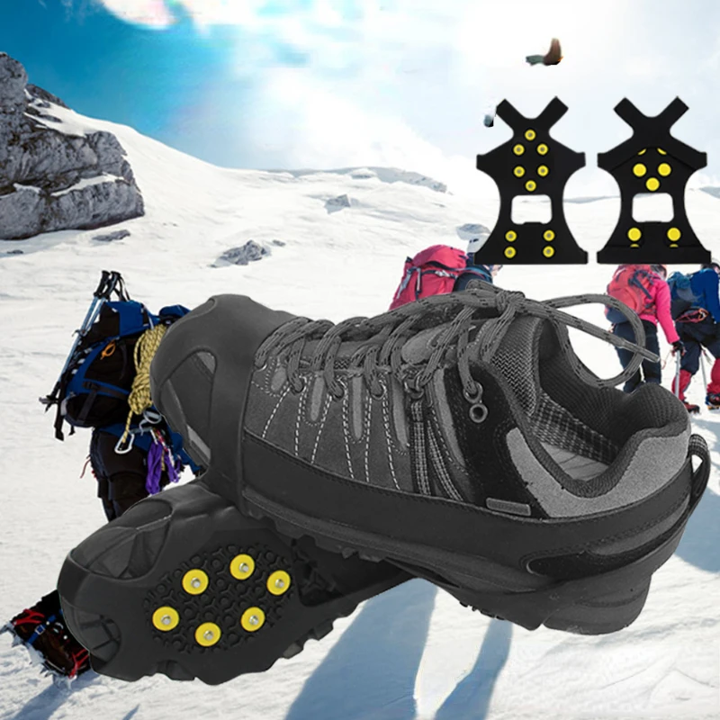 

1 Pair 10 Studs Anti-Skid Ice Gripper Spike Winter Climbing Anti-Slip Snow Spikes Grips Cleats Over Shoes Covers Crampon