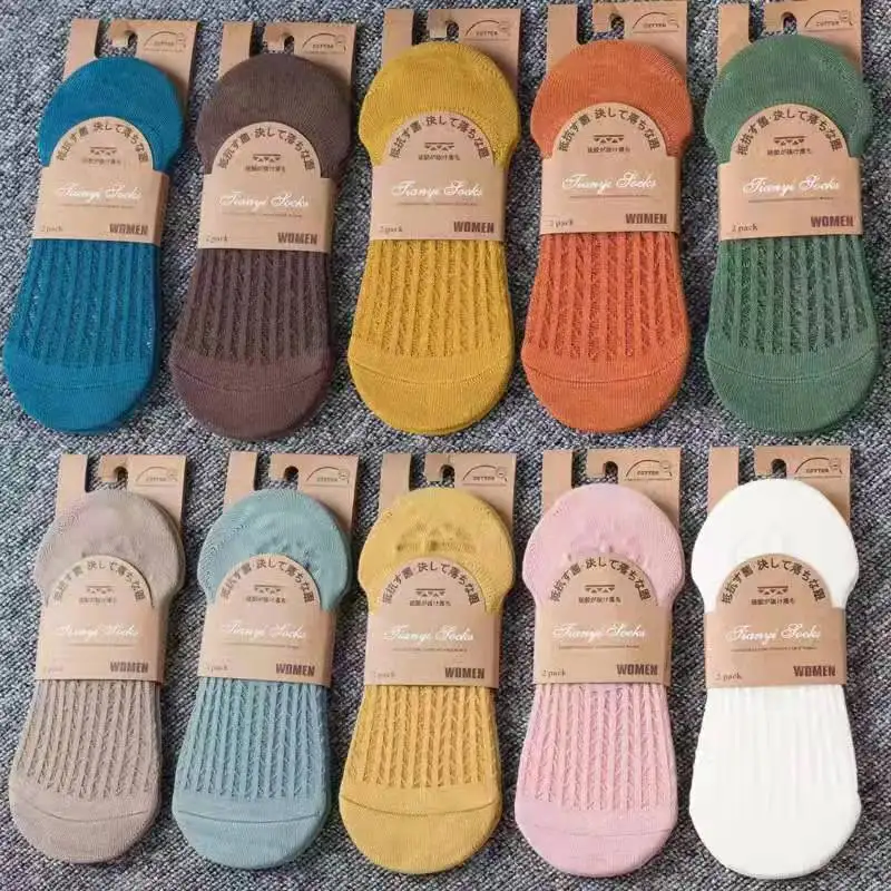 5pair /Lot Women's Silicone Non-slip Invisible Socks Lady Summer Solid Color Ankle Boat Socks Female Soft Cotton Sock Breathable
