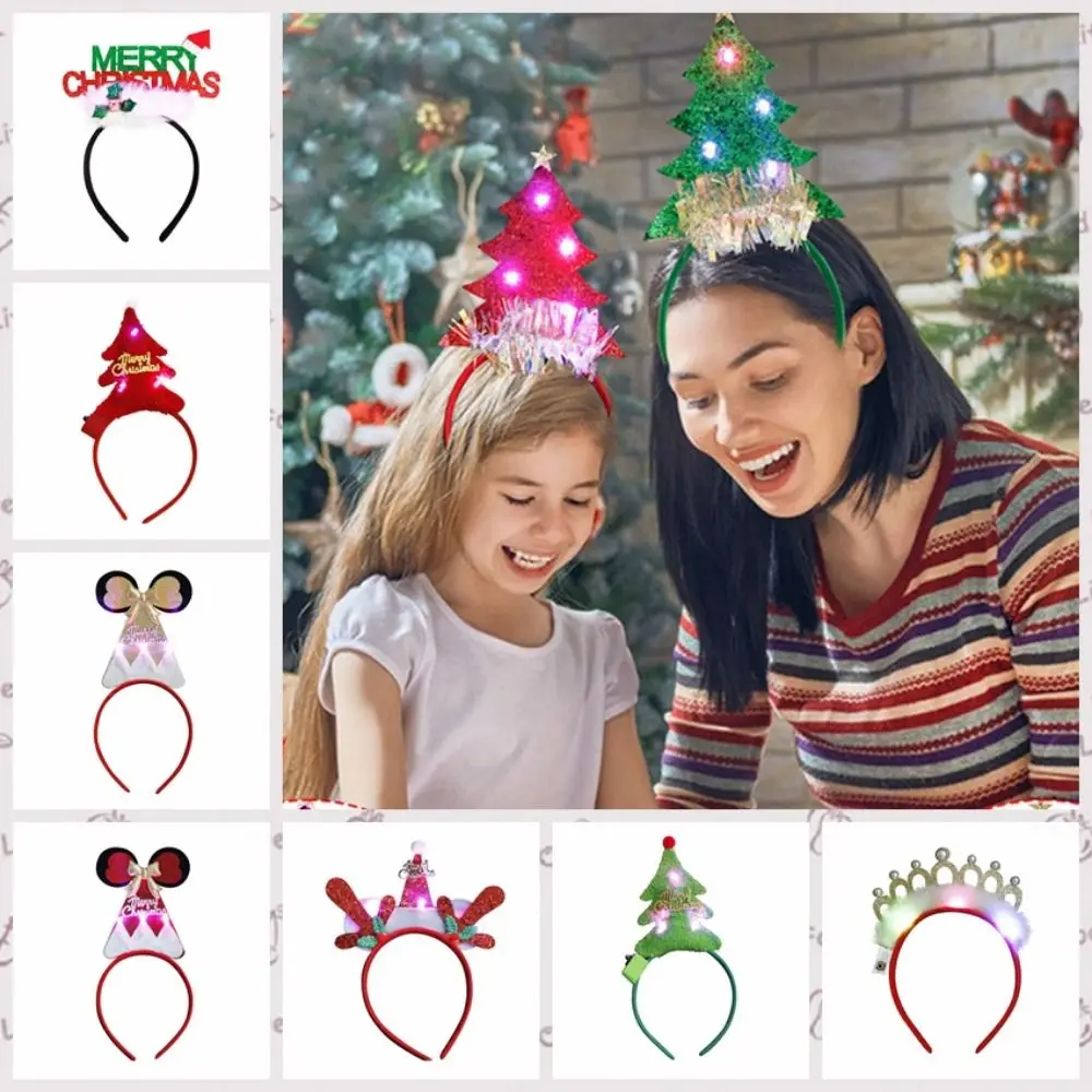 

Decorative Glowing Christmas Tree Headband Xmas Tree/Santa's Hat/Elk Plastic Merry Christmas LED Hairband Luminescent
