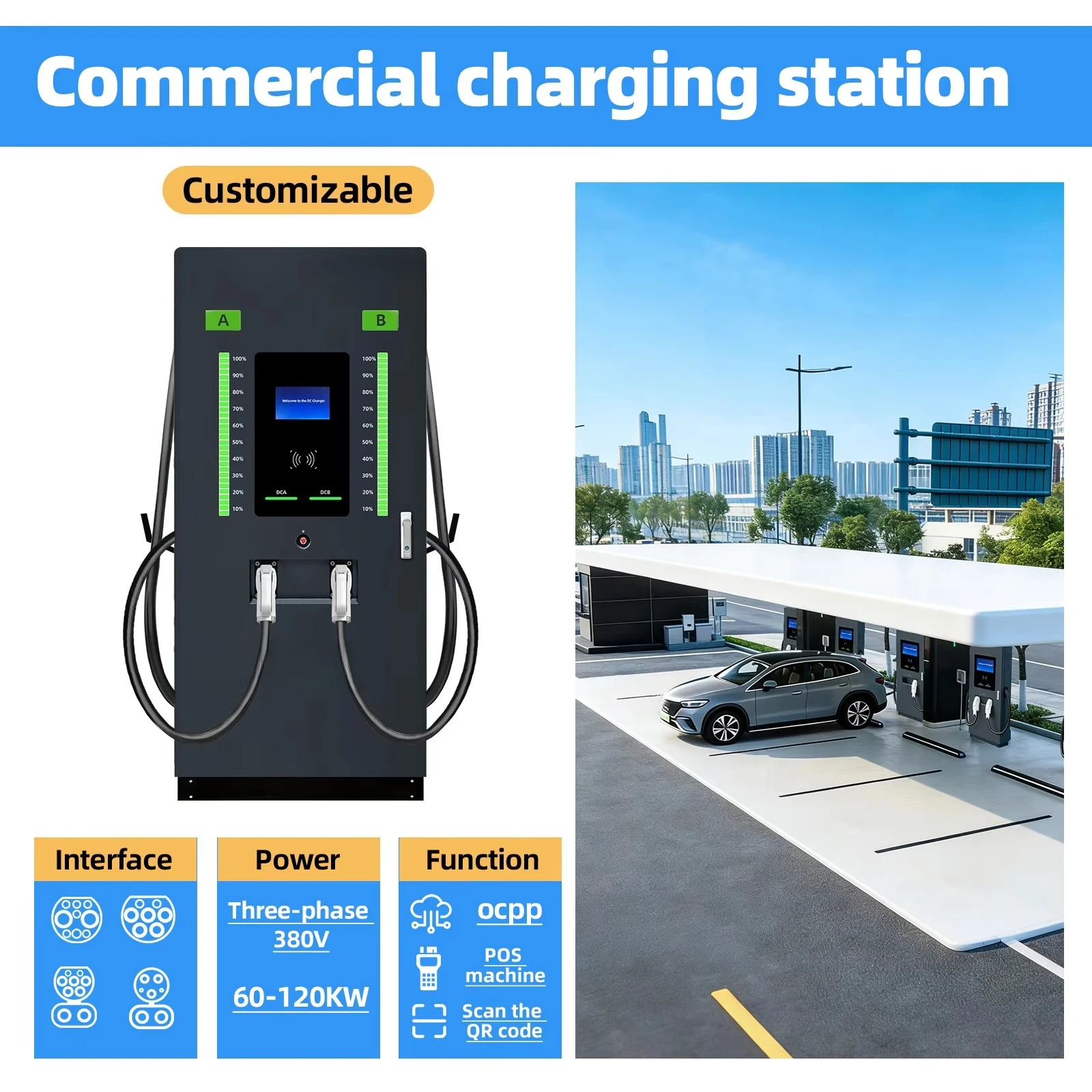 Фото Зарядное устройство для электромобилей 60/360/480 кВт, OCPP 1.6J, CCS2, GBT, CCS1, 4G, Wi-Fi, IP54, пылезащищенное, напольное, для экстренной зарядки на дорогах, для автобусов №4