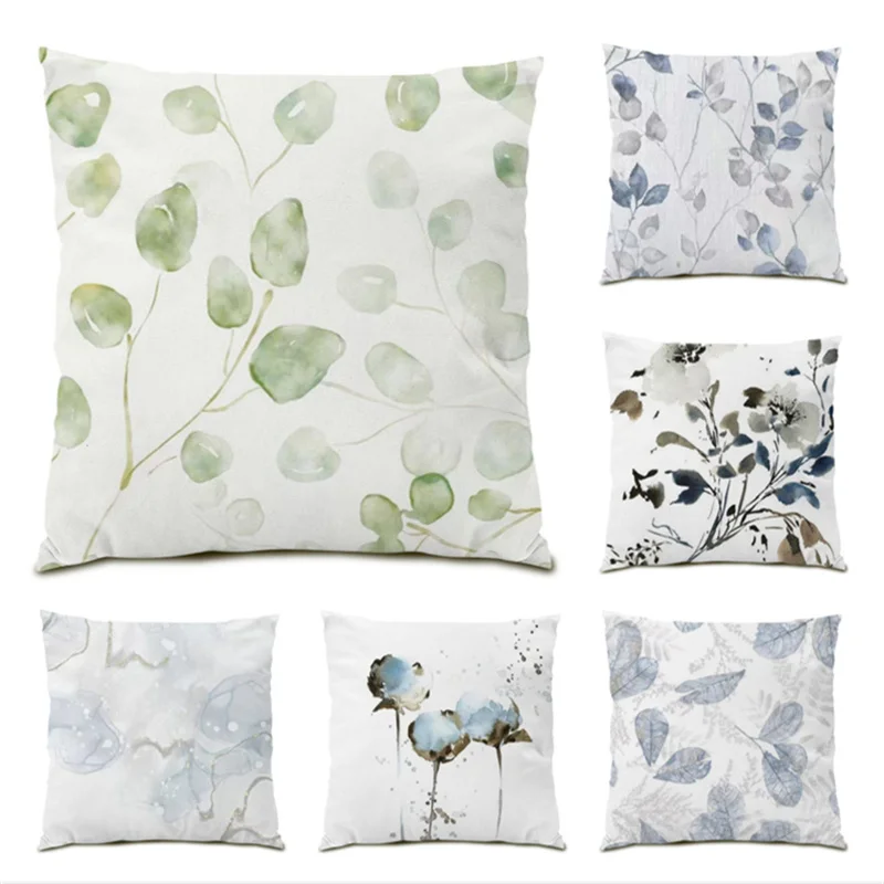 

Home Decor Polyester Linen Velvet Cushion Cover Beautiful Plant Sofas for Living Room Artistic Flower Pillowcase Creative E1172
