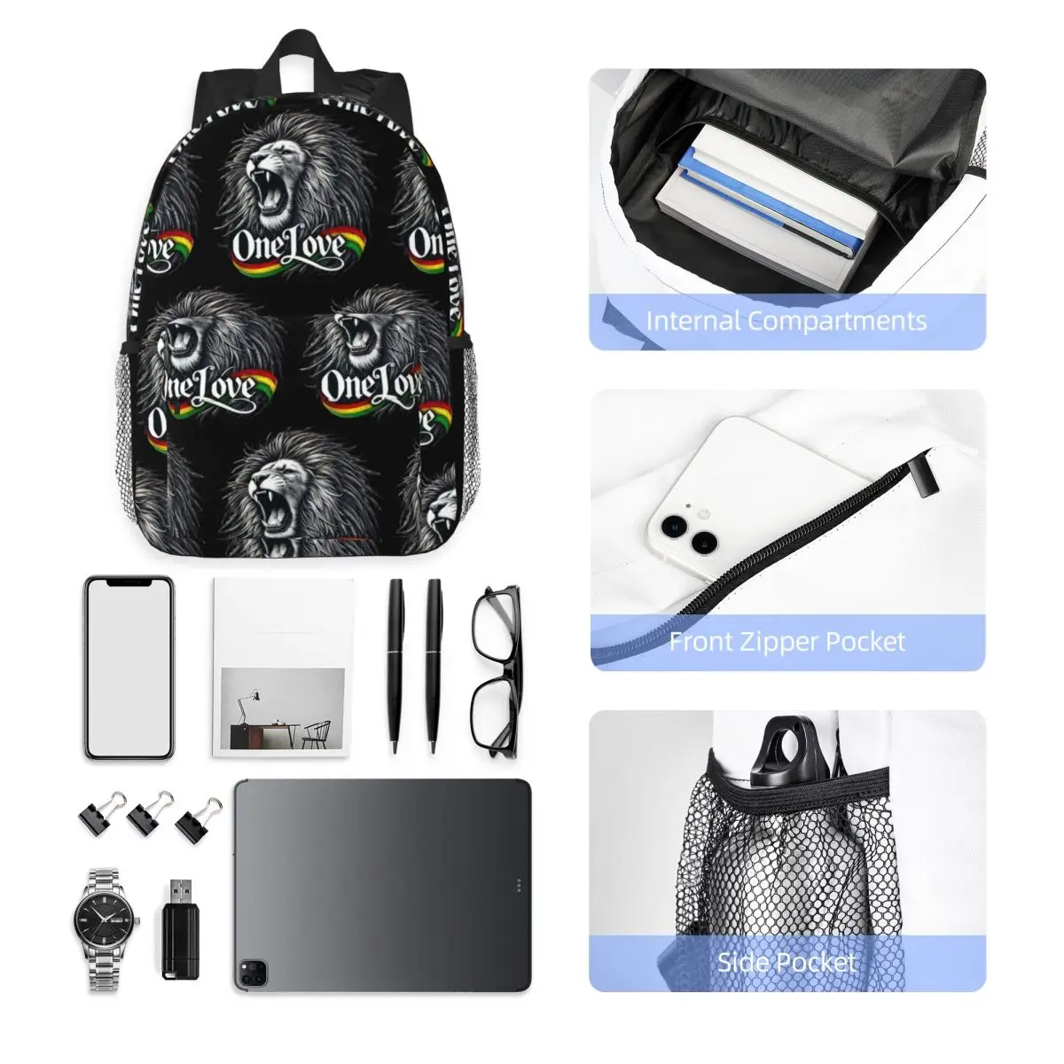 Фото Рюкзак Rastafarian Amaiquina Reggae Rasta Lion Street Skullies, студенческая сумка для книг, школьная сумка для мужчин и женщин, сумки через плечо для компьютера №1