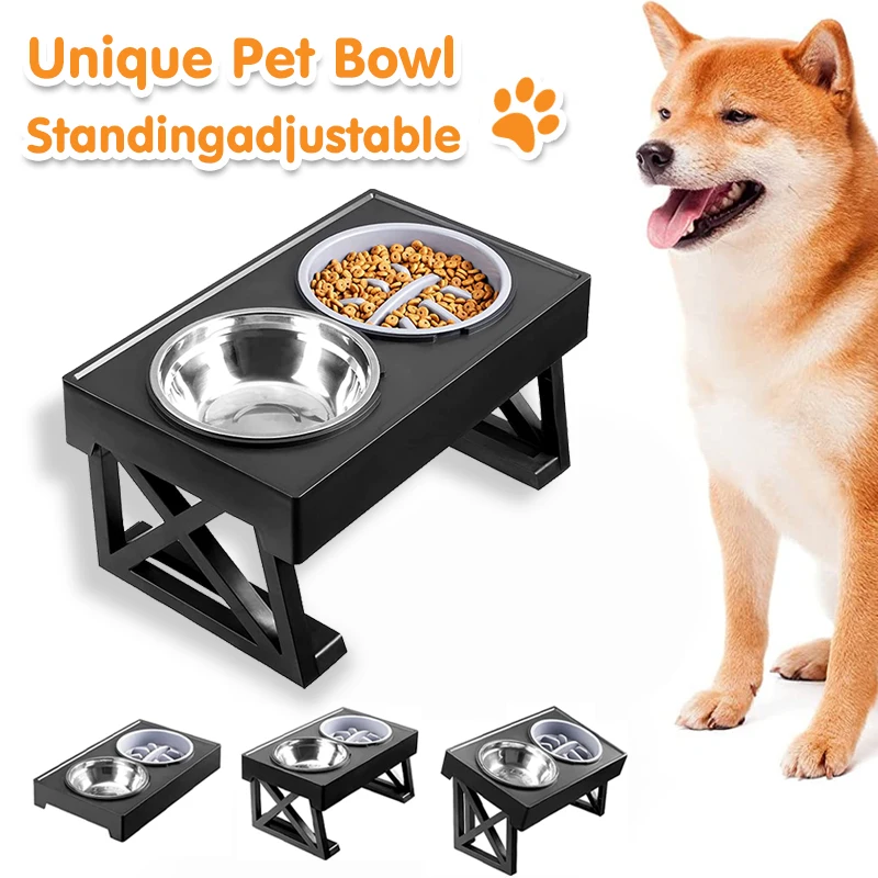 

With Large Bowl Feeder Standing Medium Water Pet Bowls Dog Feeder Dog Bowls Cat Feeding Slow Food Raise Adjustable Elevated