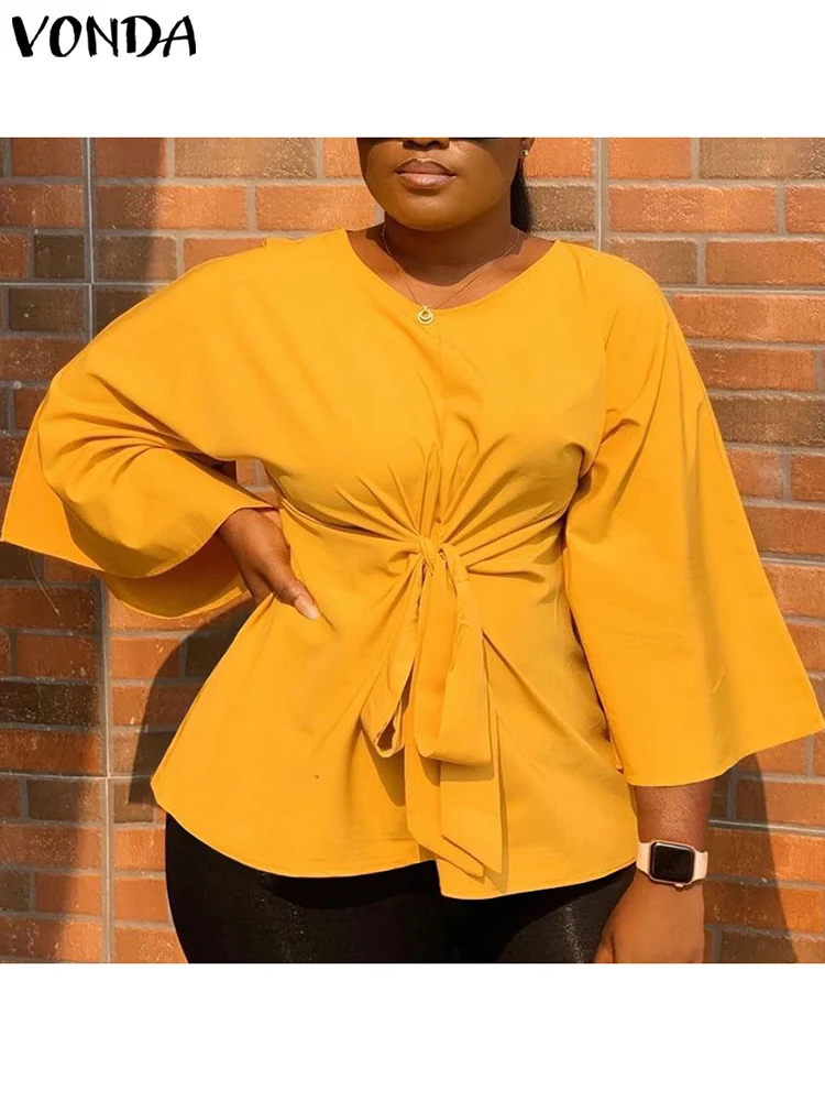 

Свободные топы 2022 VONDA Женские однотонные Топы повседневные с рукавом 3/4 и круглым вырезом Вечерние блузы женские элегантные офисные рубашки...