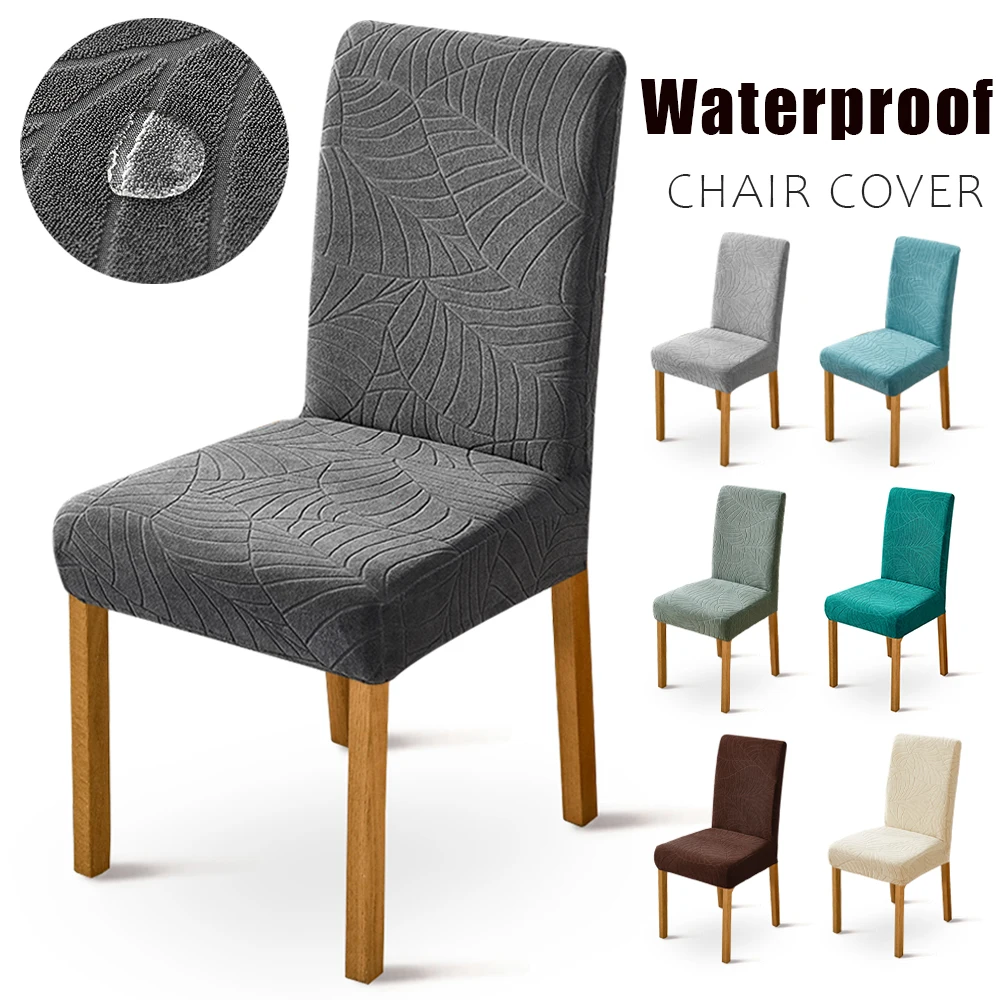 

Elastic Dining Room Chair Cover Leaf Jacquard Waterproof Covers Chair for Kitchen Hotel Wedding Banquet Office Home Decoration