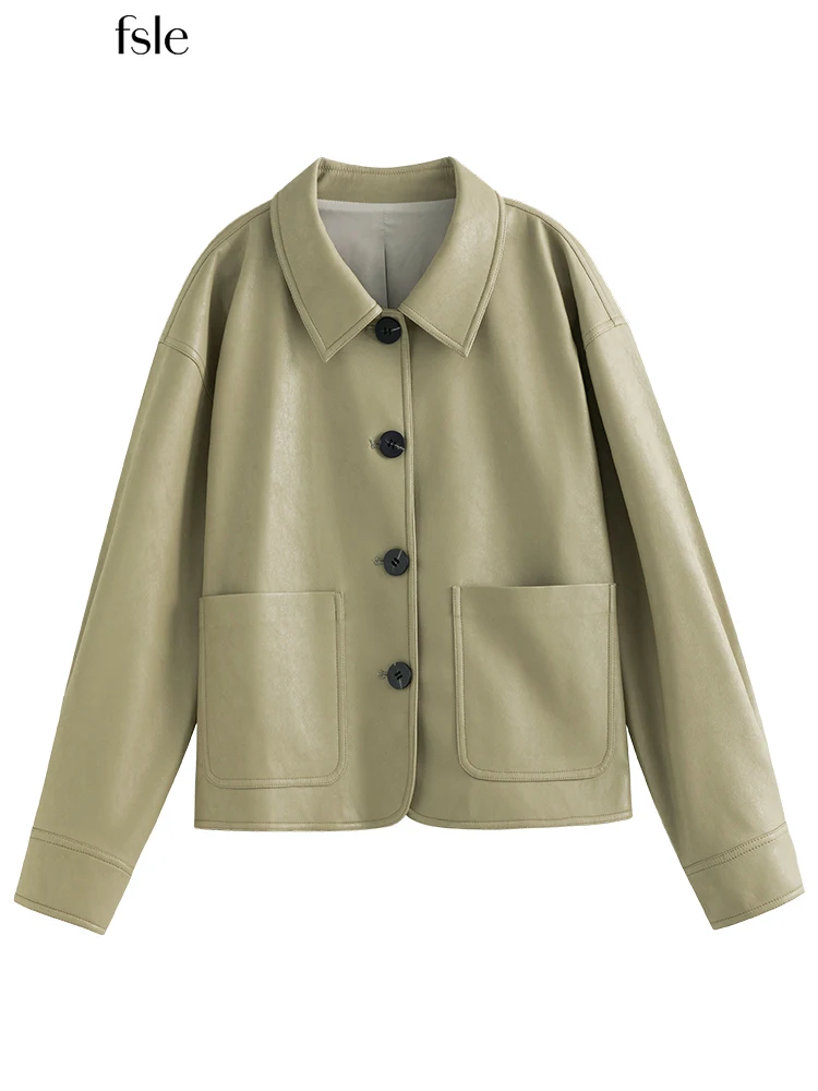 

FSLE Newest 2022, Весенняя модная женская кожаная куртка, Женская однобортная куртка