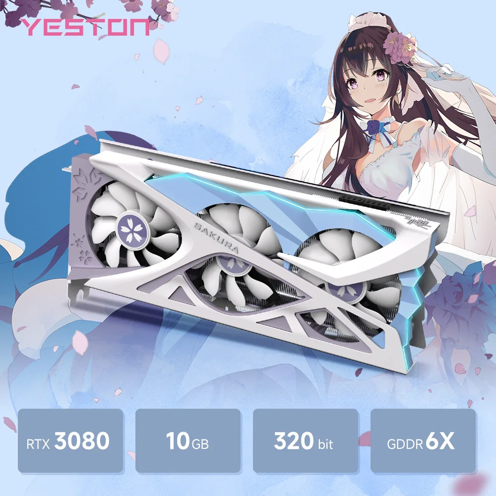 YESTON RTX3080-10G D6X Графическая карта DDR6X 10G 320bit Компьютерный GPU Видеокарта NVIDIA Поддержка
