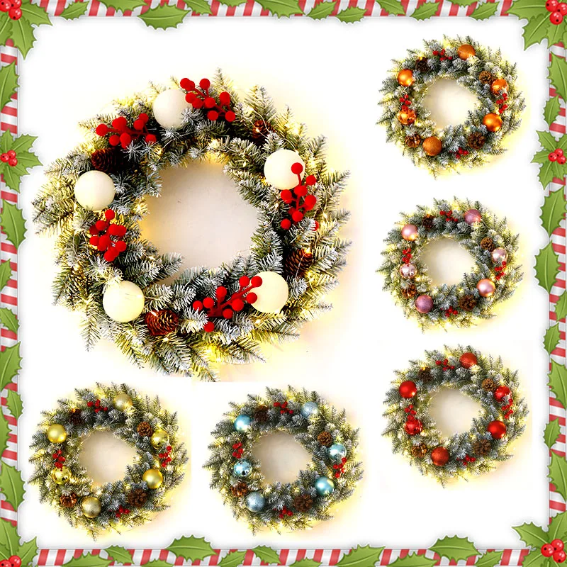 

Christmas LED Wreath 30/40CM Artificial Pinecone Red Berry Garland Hanging Ornaments Front Door Wall Xmas Tree Wreath Decoration