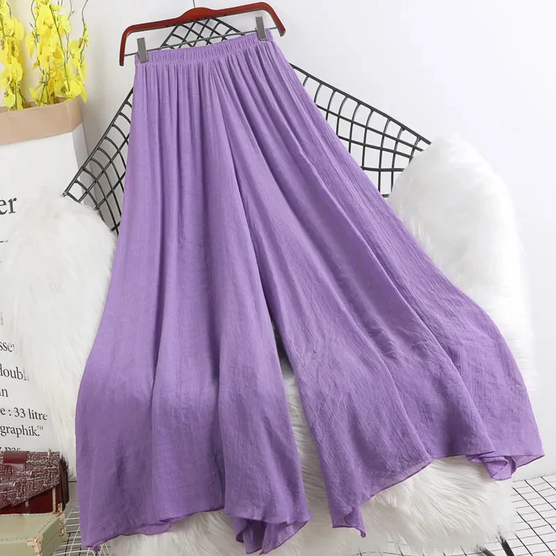 

Solid Cotton Linen Pants for Women 2022 Solid Color Elastic Waist Casual Wide Leg Trousers Vintage Loose Summer Pants