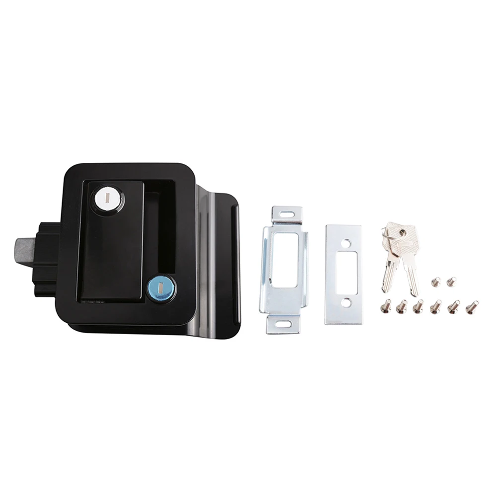 

Rv Camper Door Lock Transportation Equipment Double Lock Cylinder Zinc Alloy Door Lock Inside and Outside Lock(Black)