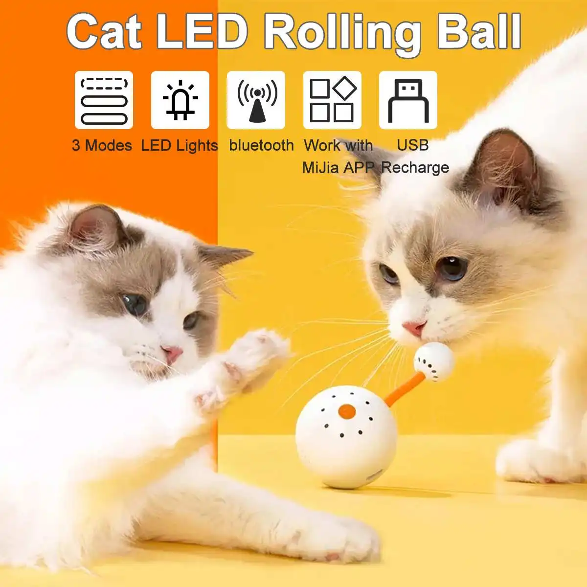 

Интерактивный вращающийся шарик для кошек, автоматическая игрушка для кошек с зарядкой от USB, с светодиодный Ким хвостом