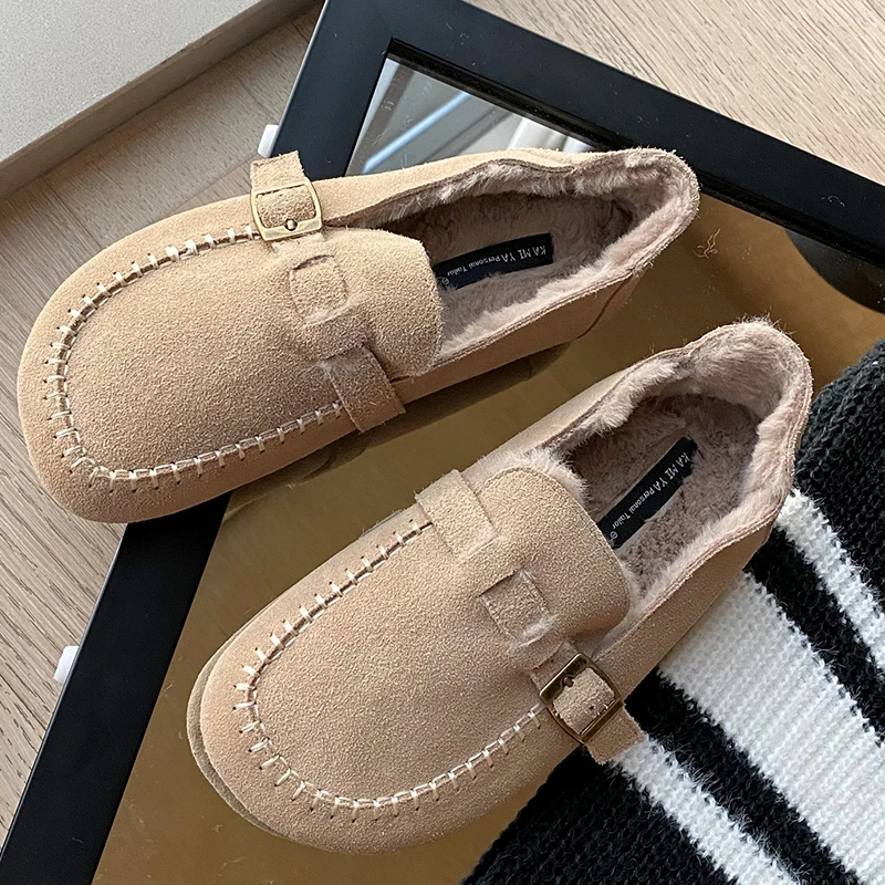 

Fashion Loafers Autumn Winter 2022 New Fashion Round Toe Warm Furry Ladies Women Fur Shoes Casual Outside Indoor Female Flats