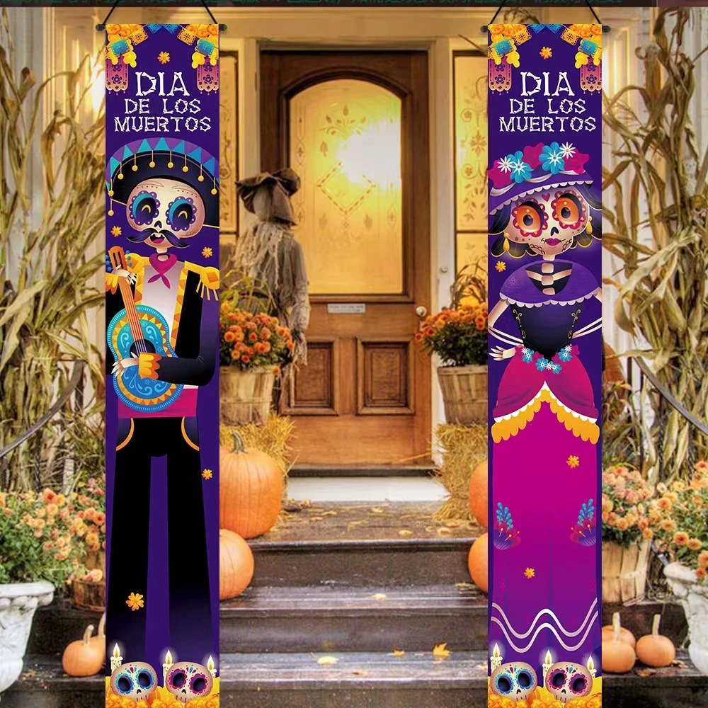 

Mexican Day Of The Dead Halloween Party Decoration Couplet Scary Skeleton Ghost Couple Festival Hanging Flag Supplies New